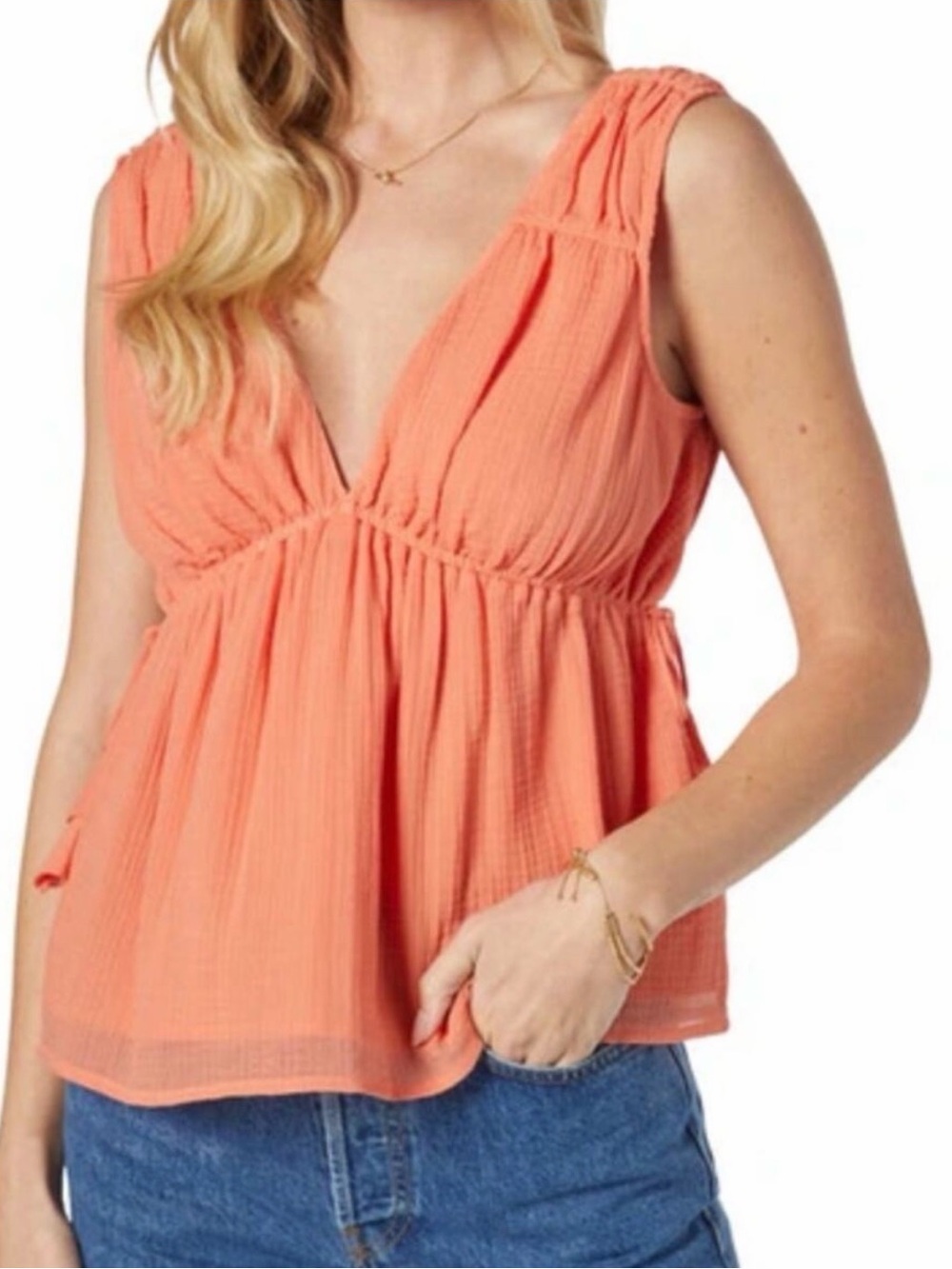 NWT JOIE CORAL “LYTLE” SLEEVELESS DRAWSTRING TASSEL TOP